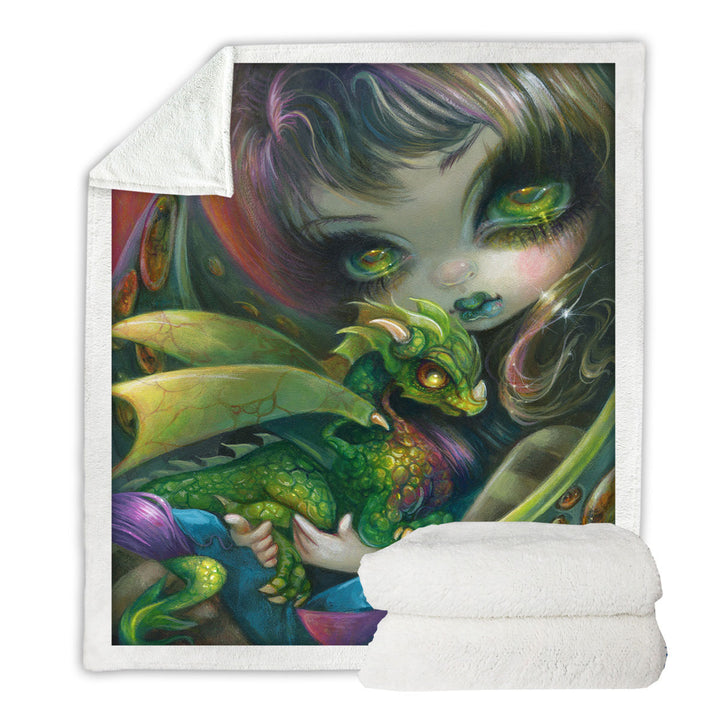 Fantasy Throw Blanket Art Painting Darling Dragonling and Fairy