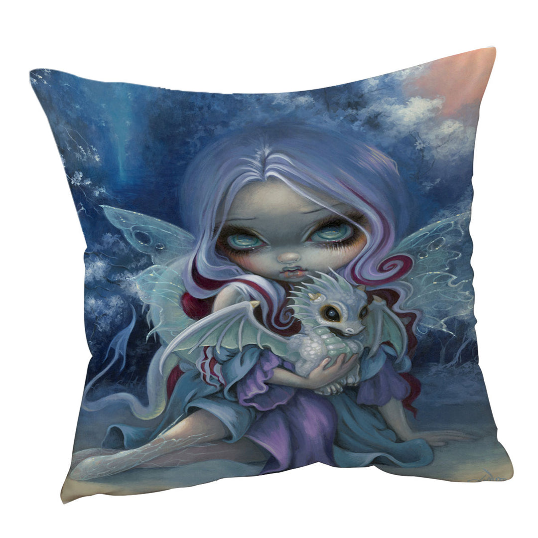 Fantasy Throw Cushions Art Gorgeous Fairy and Wintry Dragonling