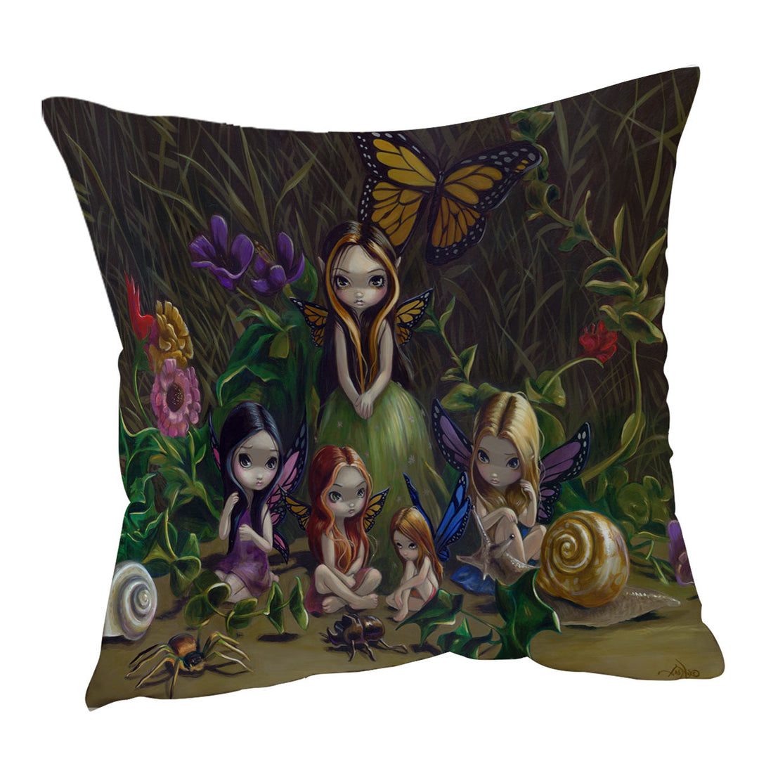 Fantasy Throw Pillows Art Forest Gathering of Faeries