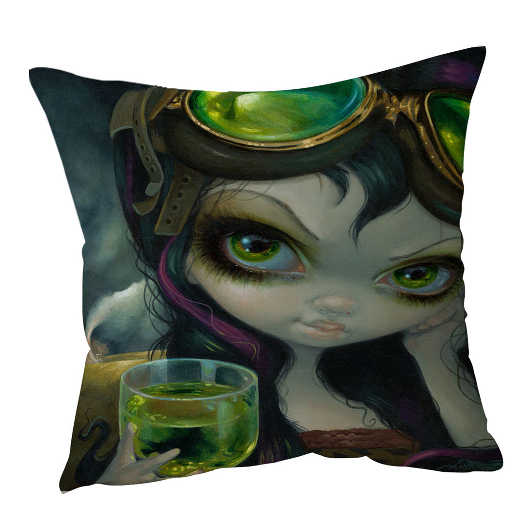 Fantasy Throw Pillows with Art the Absinthe Pilot Fairy