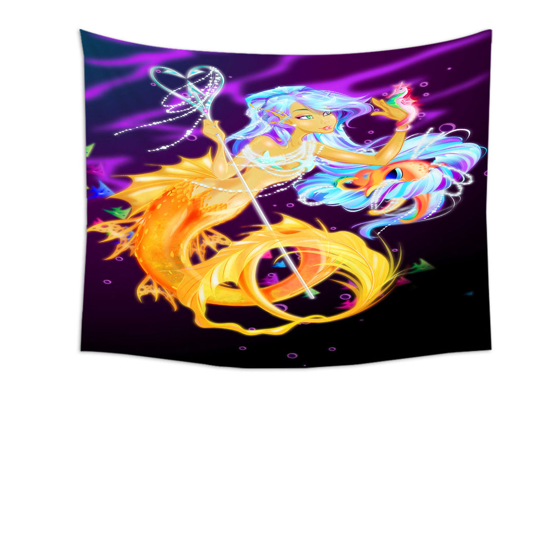 Fantasy Underwater Seahorse and Mermaid Tapestry Wall Decor