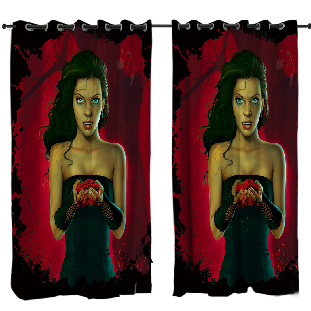 Fantasy Vampire Art Blood Roses Vampirette Window Curtains