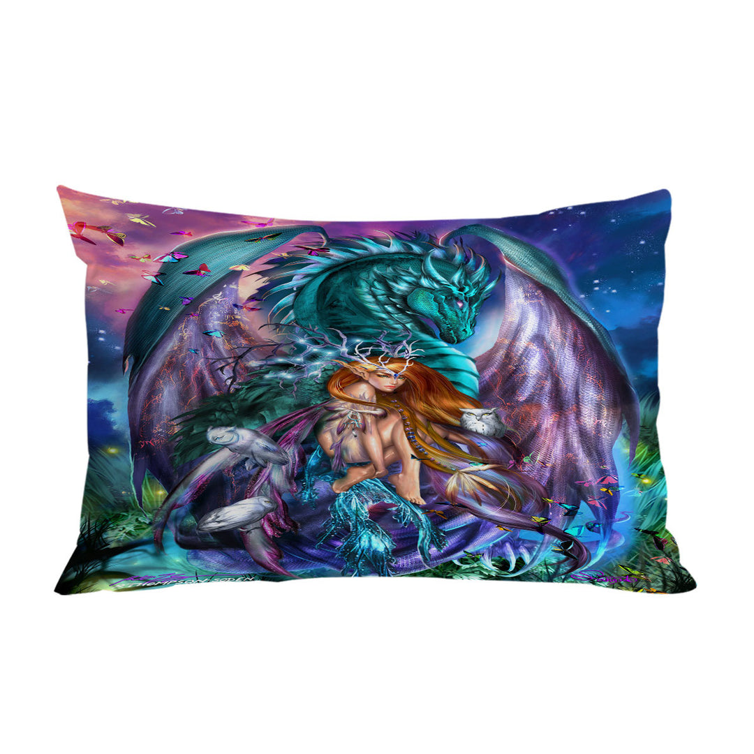 Fantasy Virgo Design Fairy and Dragon Pillowcase