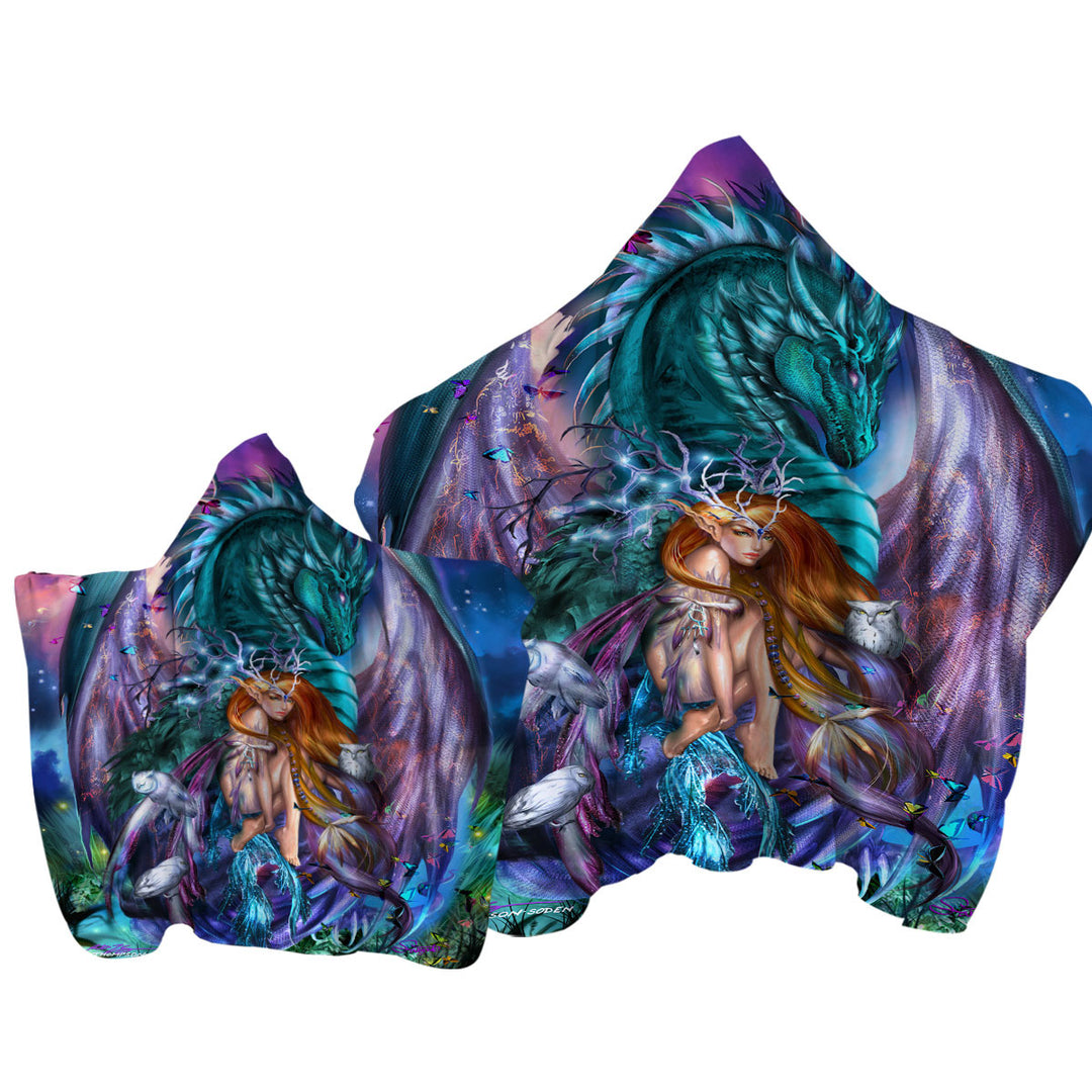 Fantasy Virgo Design Fairy and Dragon Towel with Hood