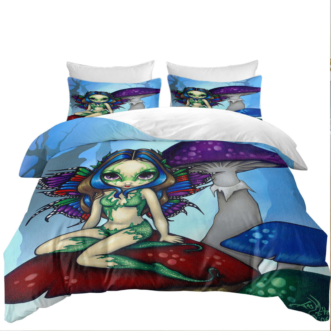 Fantasy World Masked Fairy on Mushrooms Bed Covers