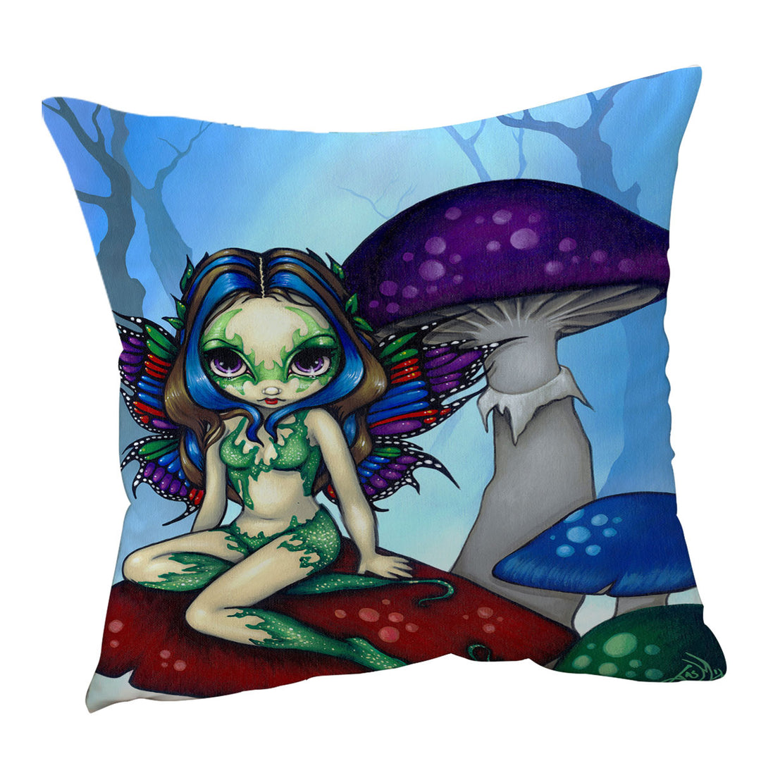 Fantasy World Masked Fairy on Mushrooms Cushion Cover