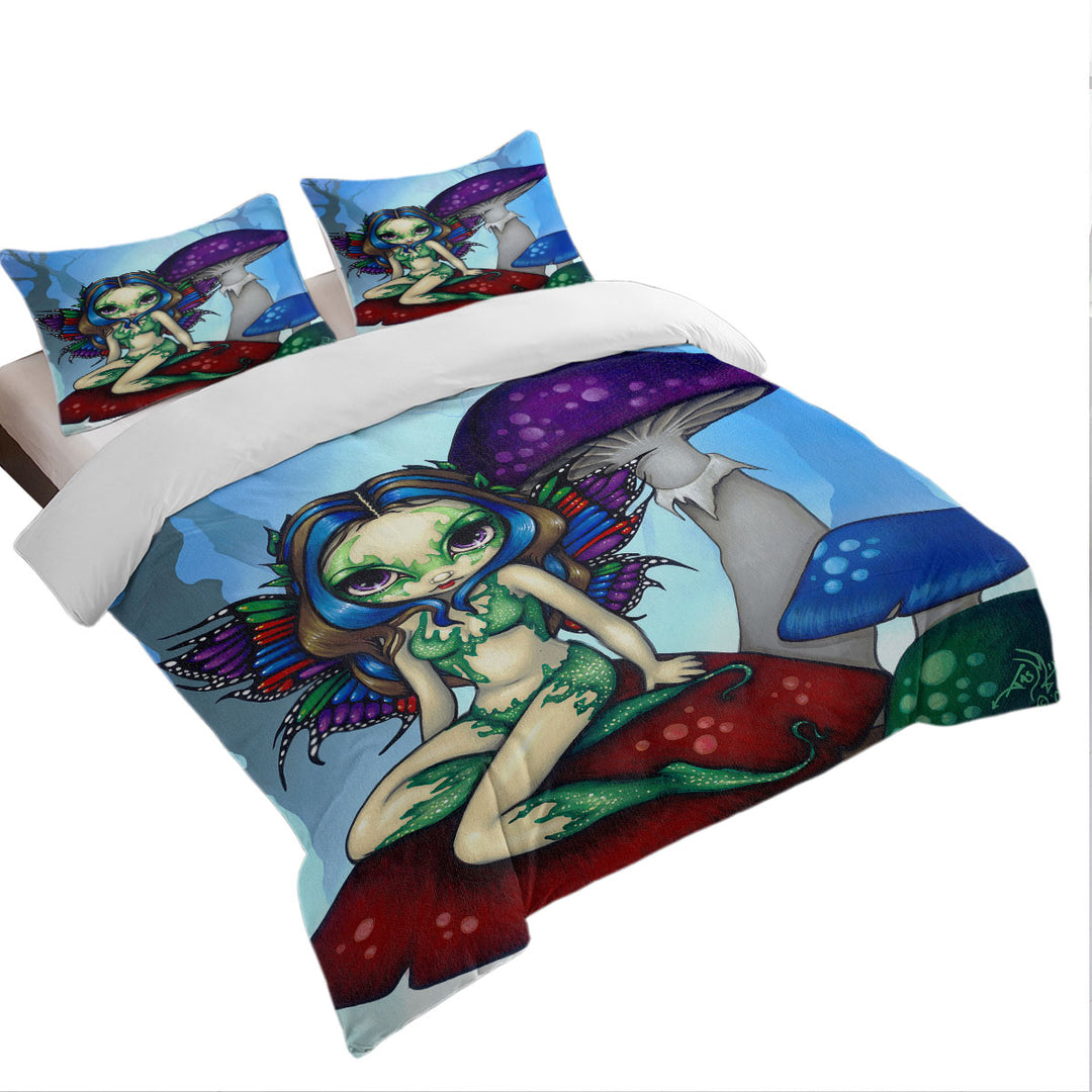 Fantasy World Masked Fairy on Mushrooms Duvet Covers