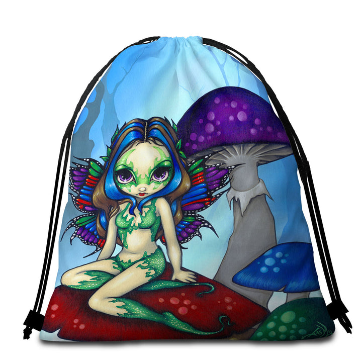 Fantasy World Masked Fairy on Mushrooms Lightweight Beach Towel