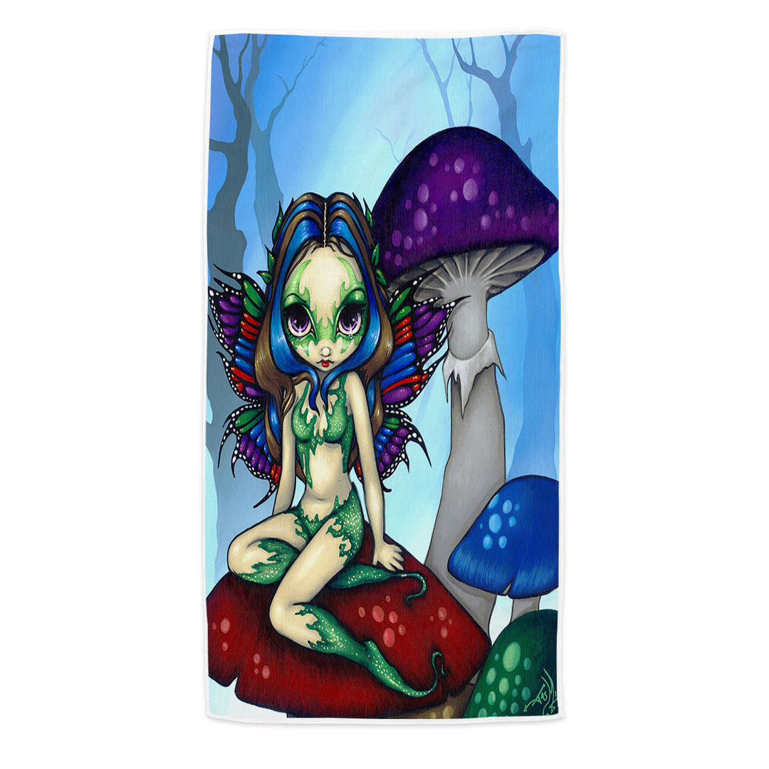 Fantasy World Masked Fairy on Mushrooms Microfiber Beach Towel