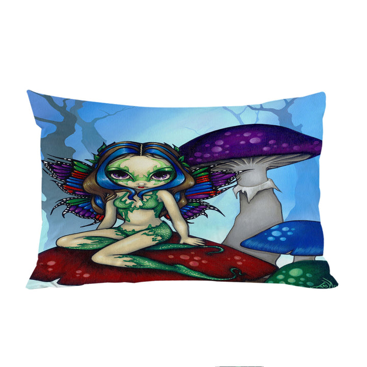 Fantasy World Masked Fairy on Mushrooms Pillowcase