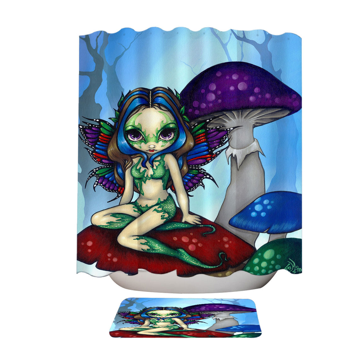 Fantasy World Masked Fairy on Mushrooms Shower Curtain