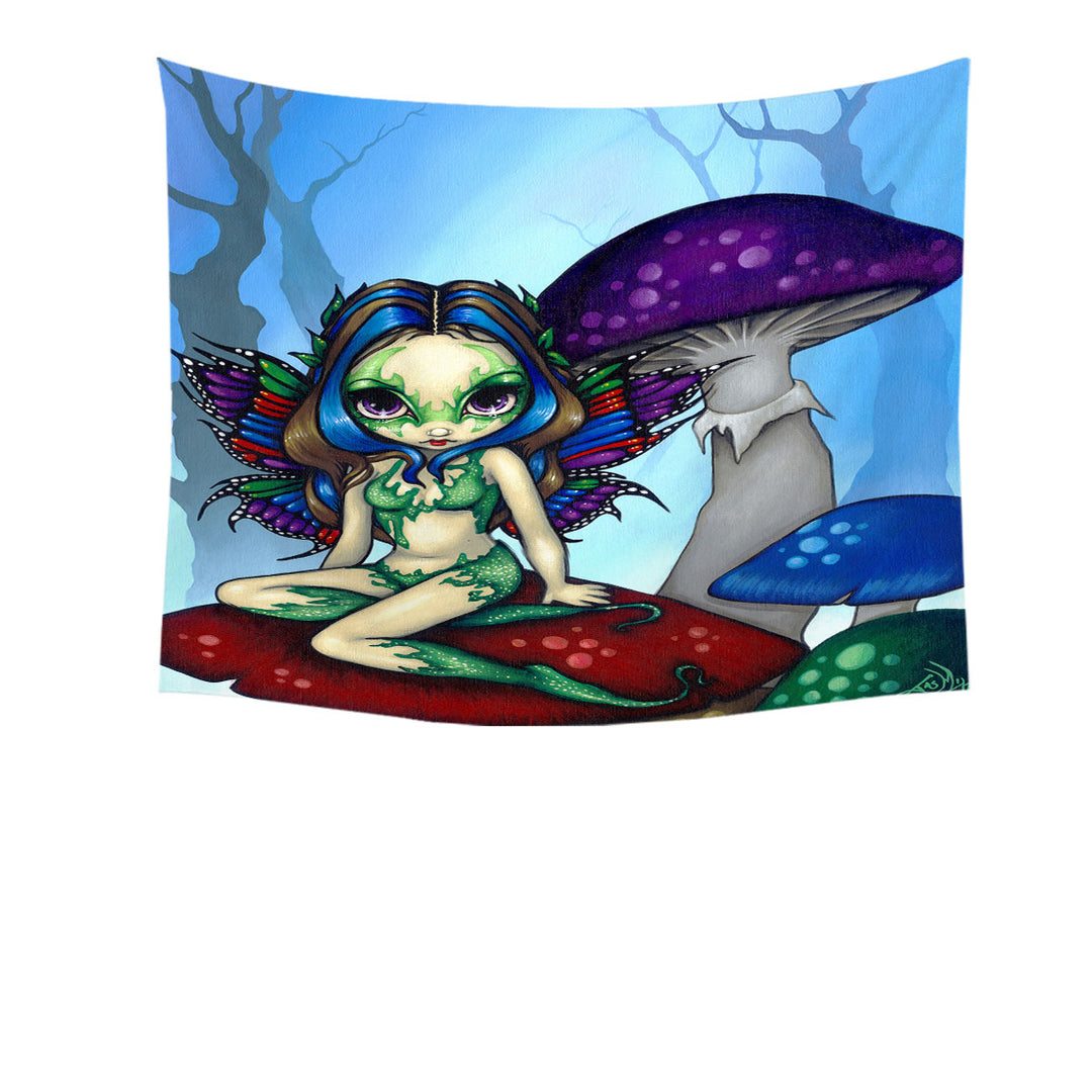 Fantasy World Masked Fairy on Mushrooms Tapestry Wall Decor