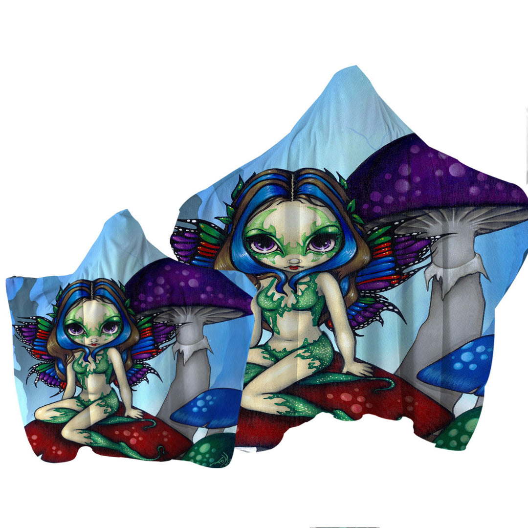 Fantasy World Masked Fairy on Mushrooms Towel with Hood