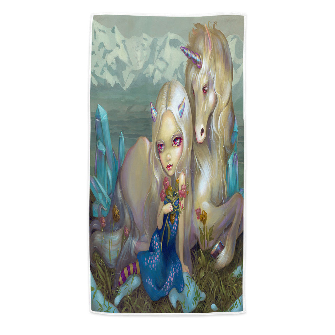 Fantasy World Microfibre Beach Towels Maiden Fiona and the Unicorn