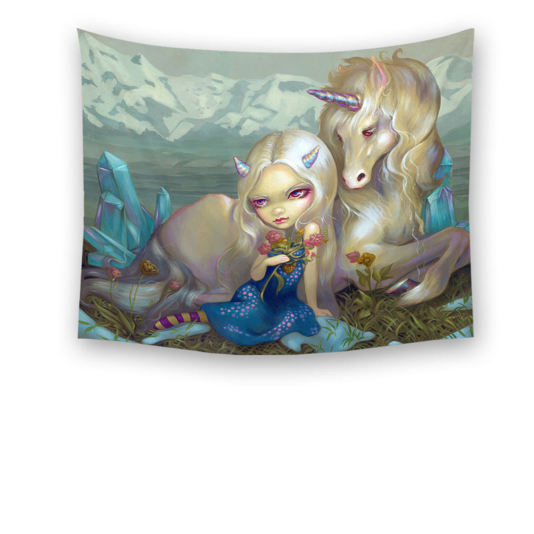 Fantasy World Tapestry Wall Decor Prints Maiden Fiona and the Unicorn