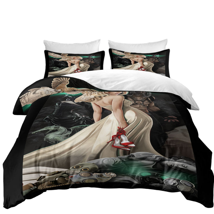 Fiction Art Beautiful Blond Girl and Owl Best Duvet Covers