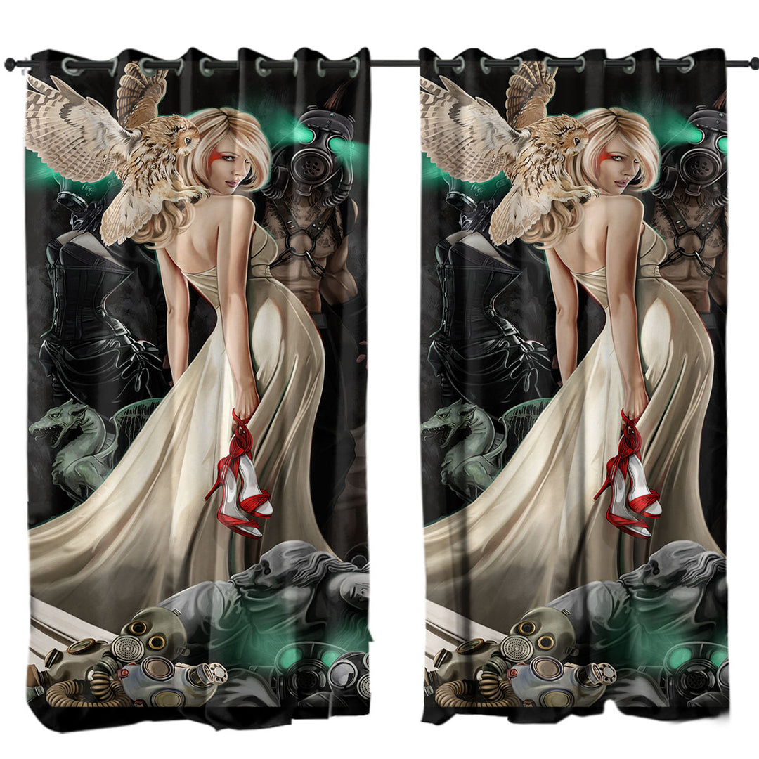 Fiction Art Beautiful Blond Girl and Owl Curtains