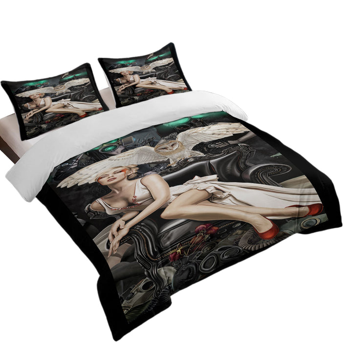 Fiction Art Gorgeous Blond Girl and Owl Best Duvet Covers