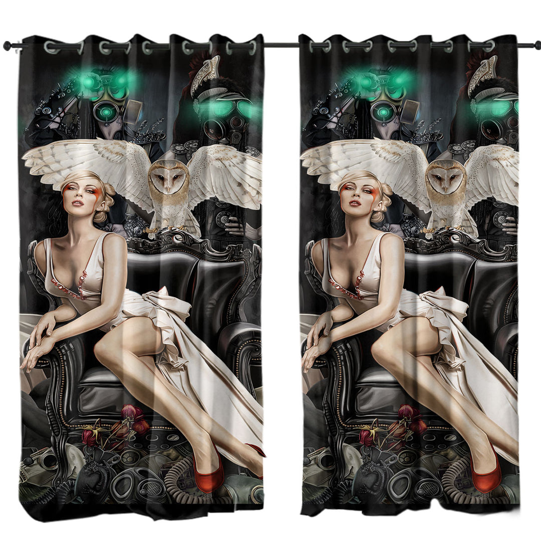 Fiction Art Gorgeous Blond Girl and Owl Curtains for Living Room