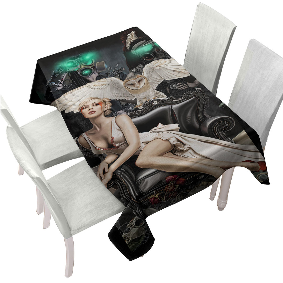 Fiction Art Gorgeous Blond Girl and Owl Custom table cloth