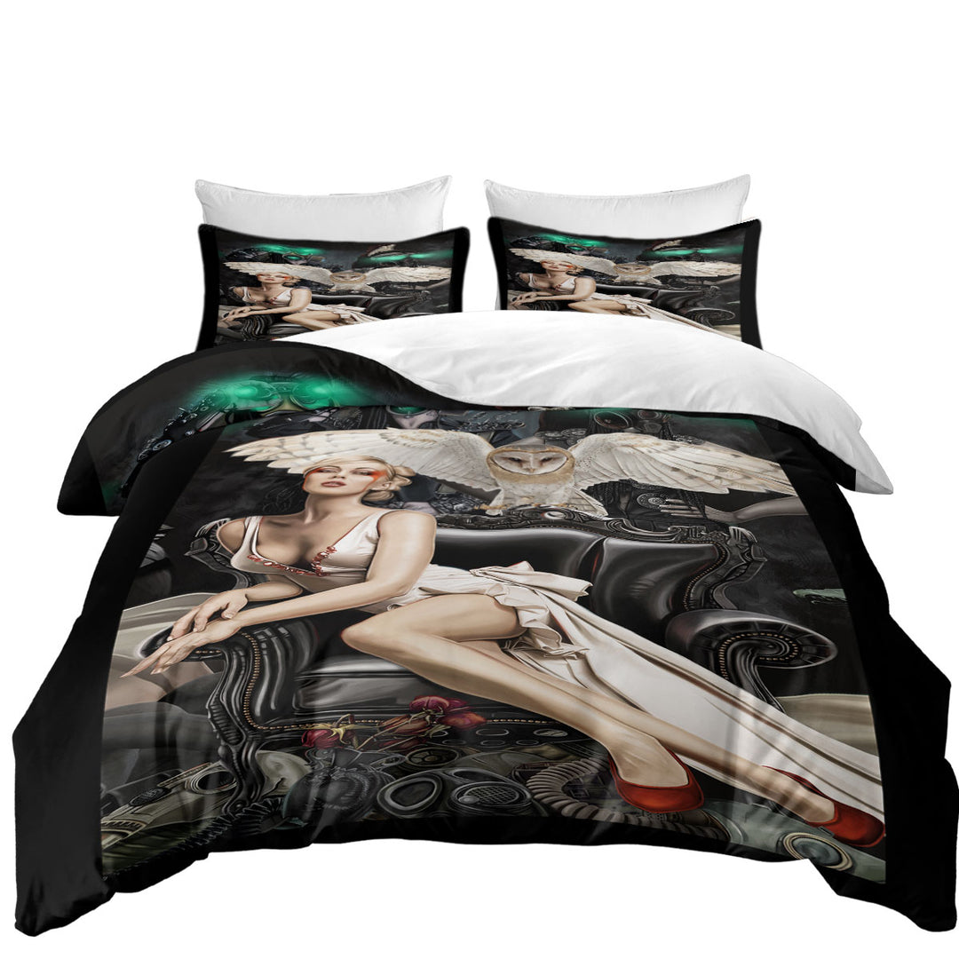 Fiction Art Gorgeous Blond Girl and Owl Daybed Covers Sets