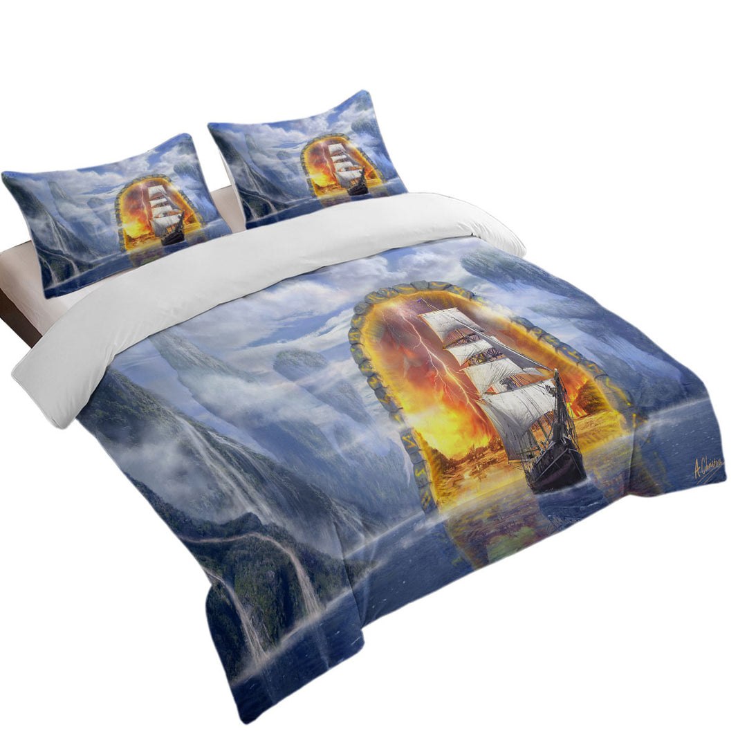 Fiction Art Ship Fjord Portal Duvet Cover