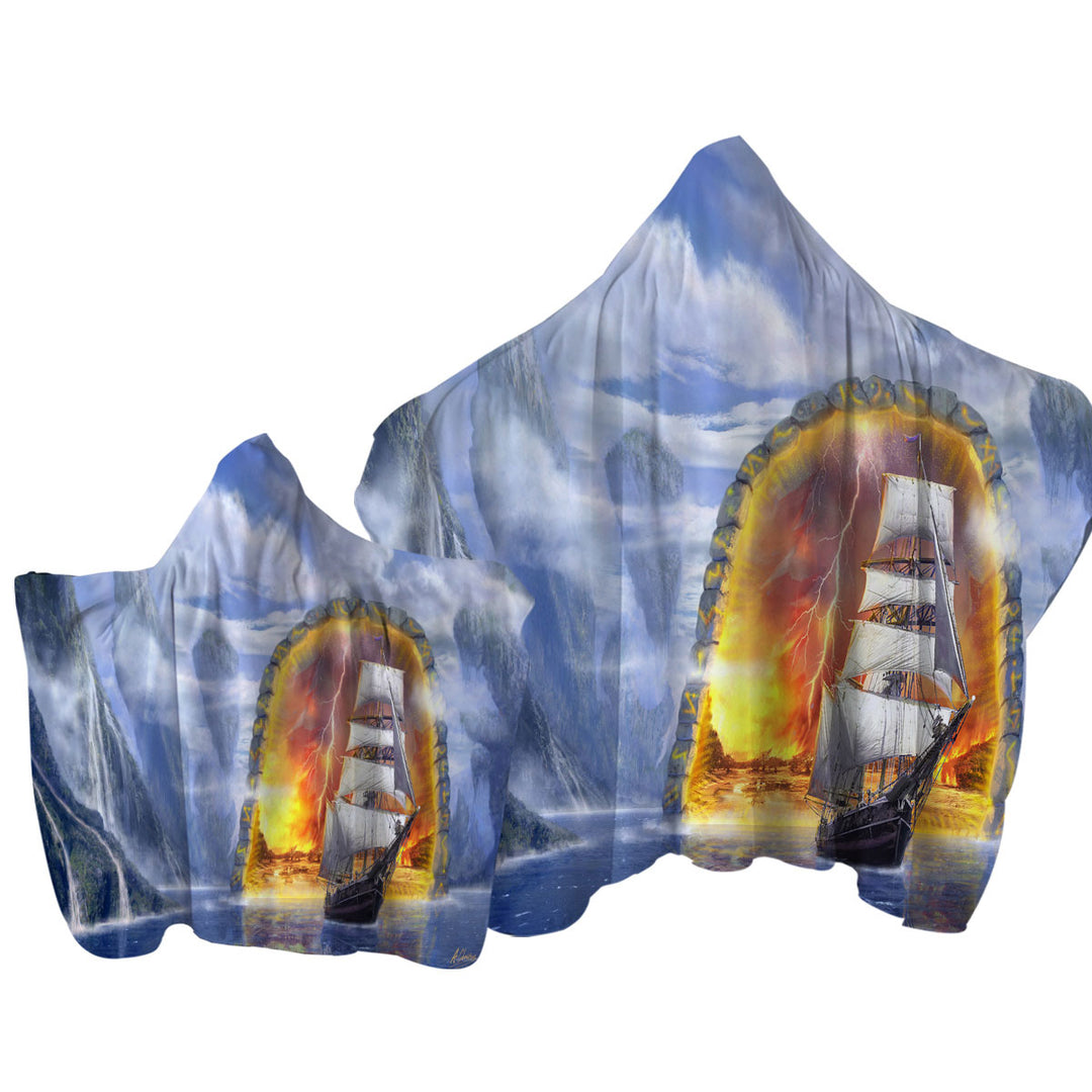 Fiction Art Ship Fjord Portal Hooded Beach Towel