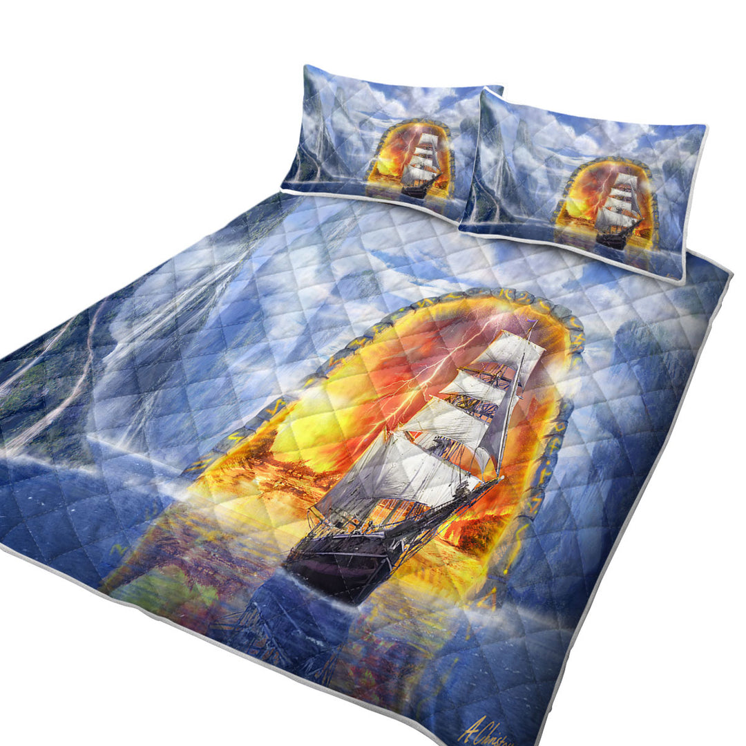 Fiction Art Ship Fjord Portal King Quilt