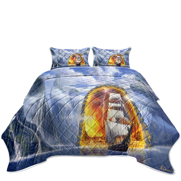 Fiction Art Ship Fjord Portal King Size Bedspreads