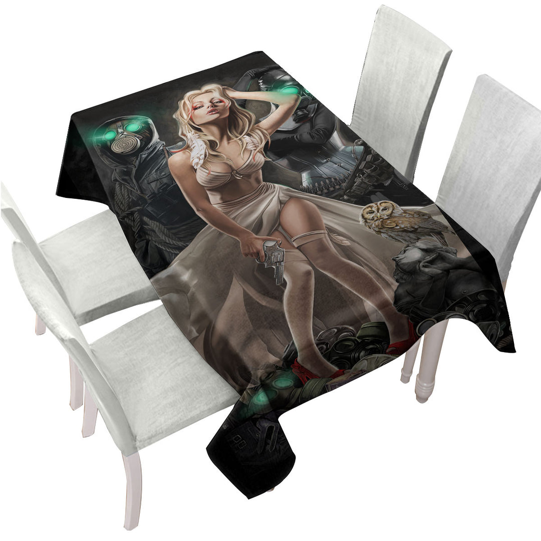 Fiction Art Stunning Assassin Blond Girl Custom tablecloths