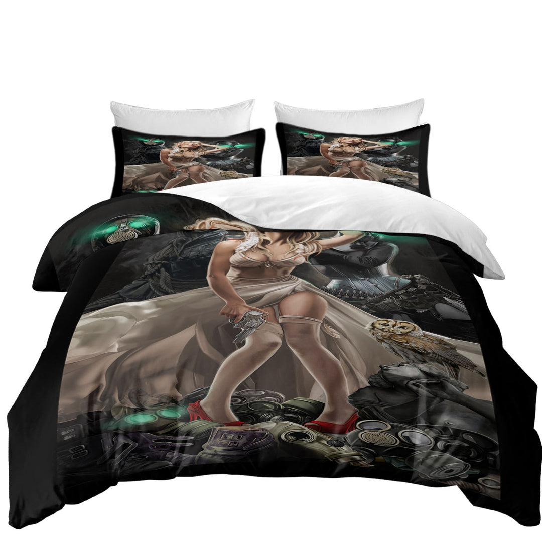 Fiction Art Stunning Assassin Blond Girl Duvet Cover Queen