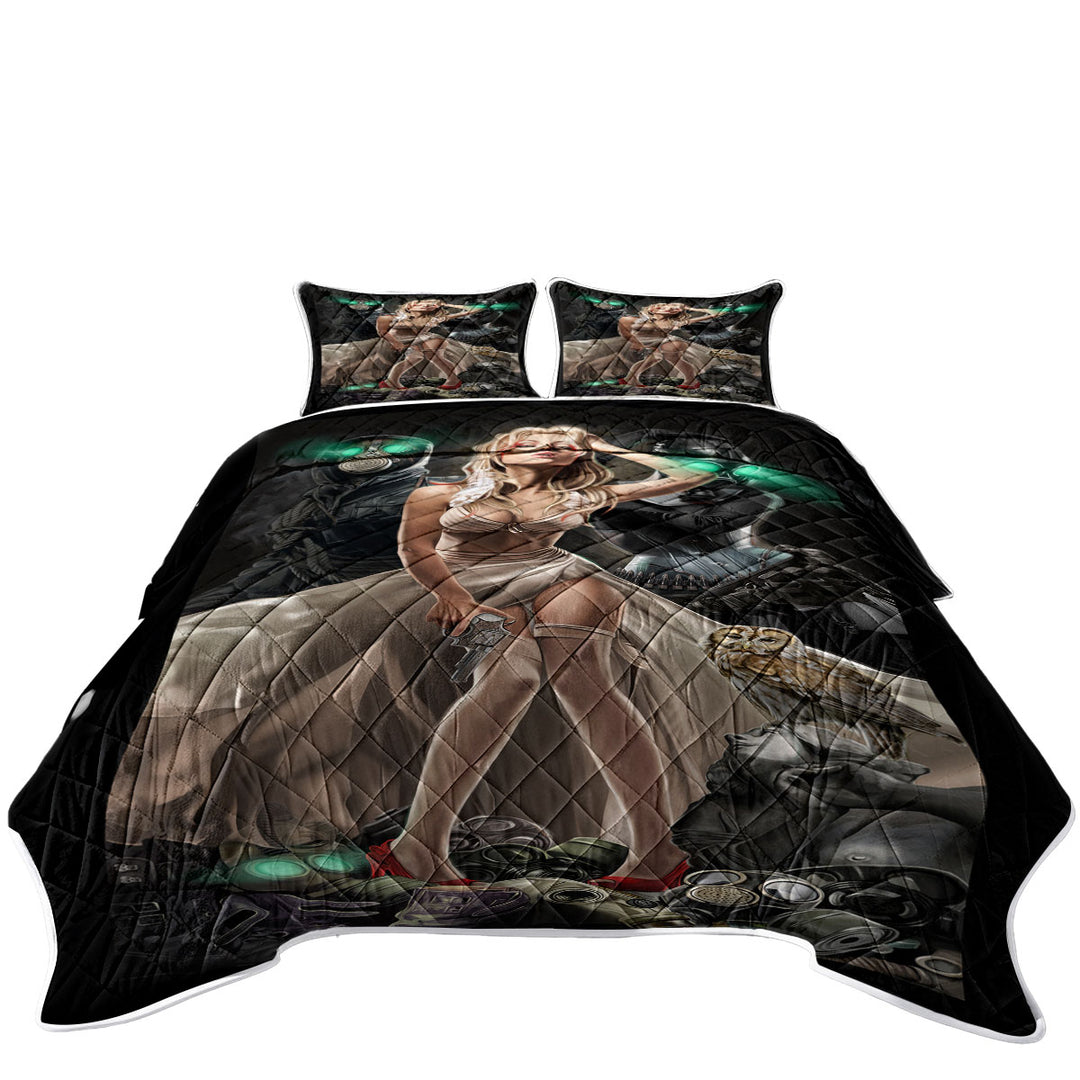 Fiction Art Stunning Assassin Blond Girl Quilts