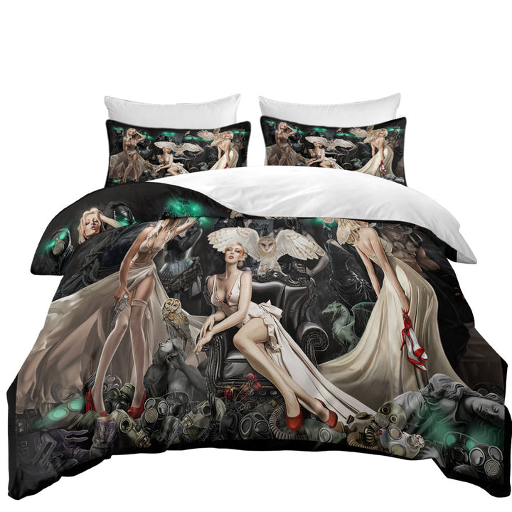 Fiction Art Trio Attractive Blond Women Bed Covers