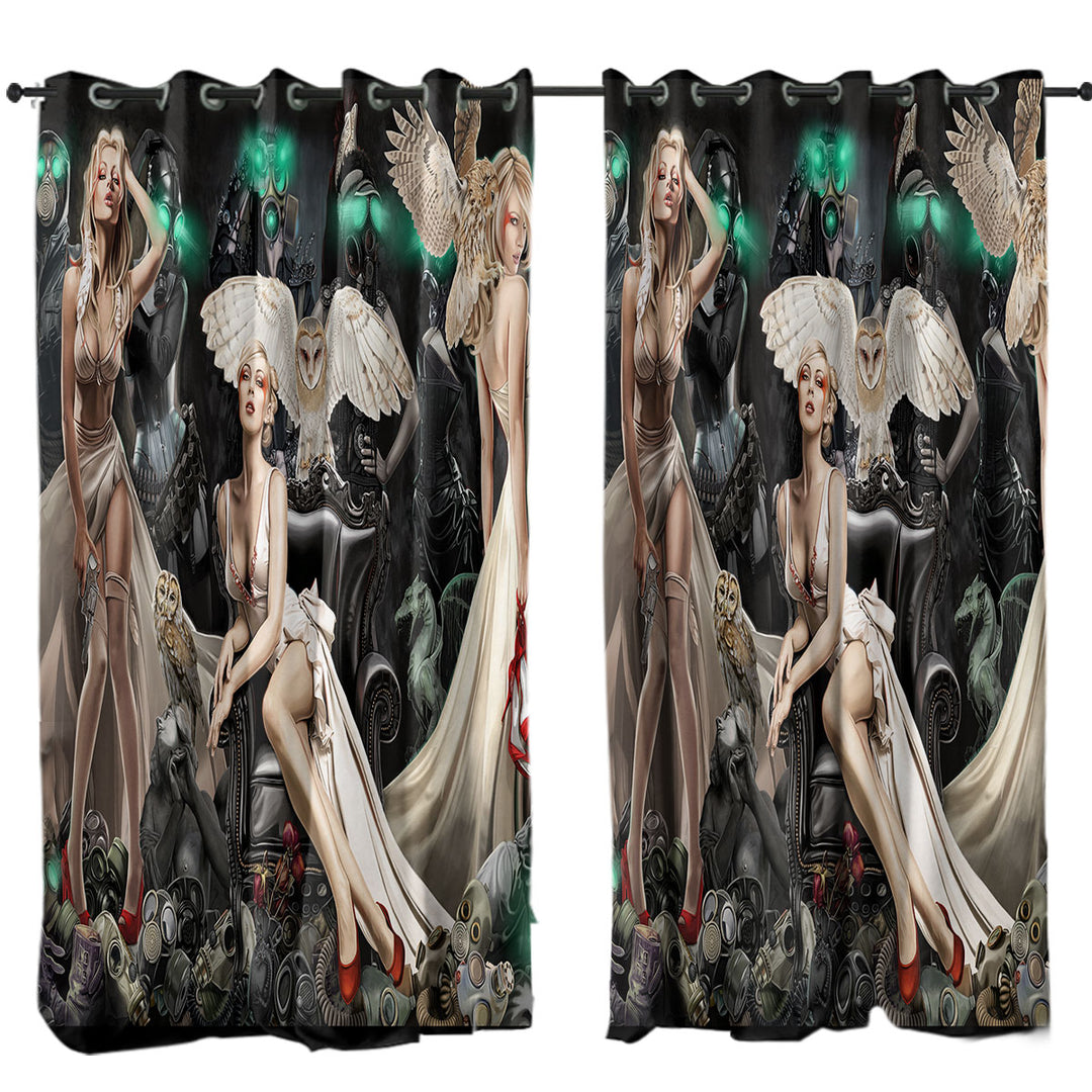 Fiction Art Trio Attractive Blond Women Curtain