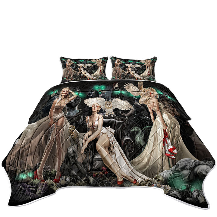 Fiction Art Trio Attractive Blond Women King Quilt