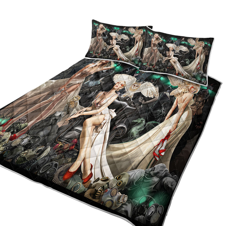 Fiction Art Trio Attractive Blond Women Quilts for sale