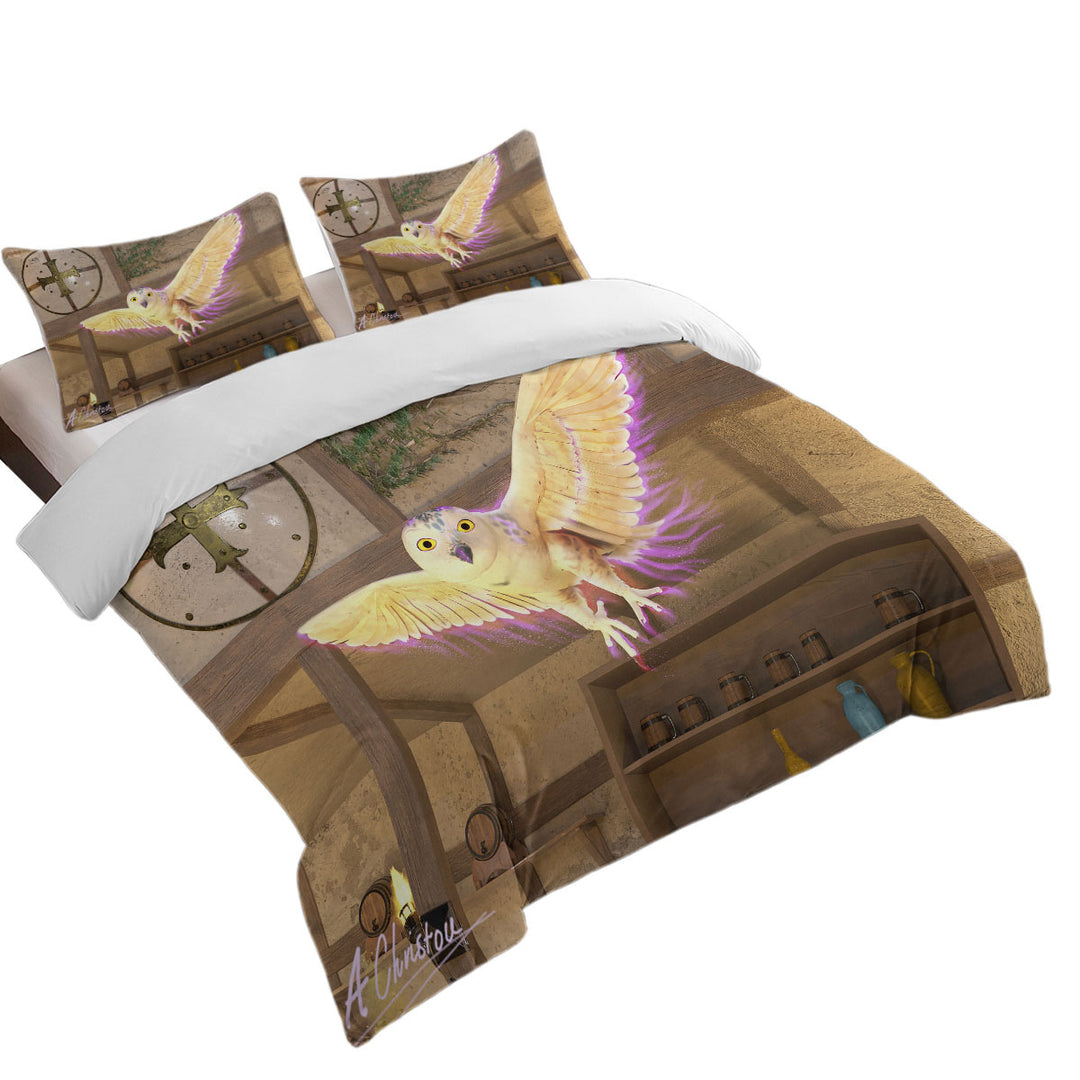 Fiction Artwork White Owl Comforter Cover