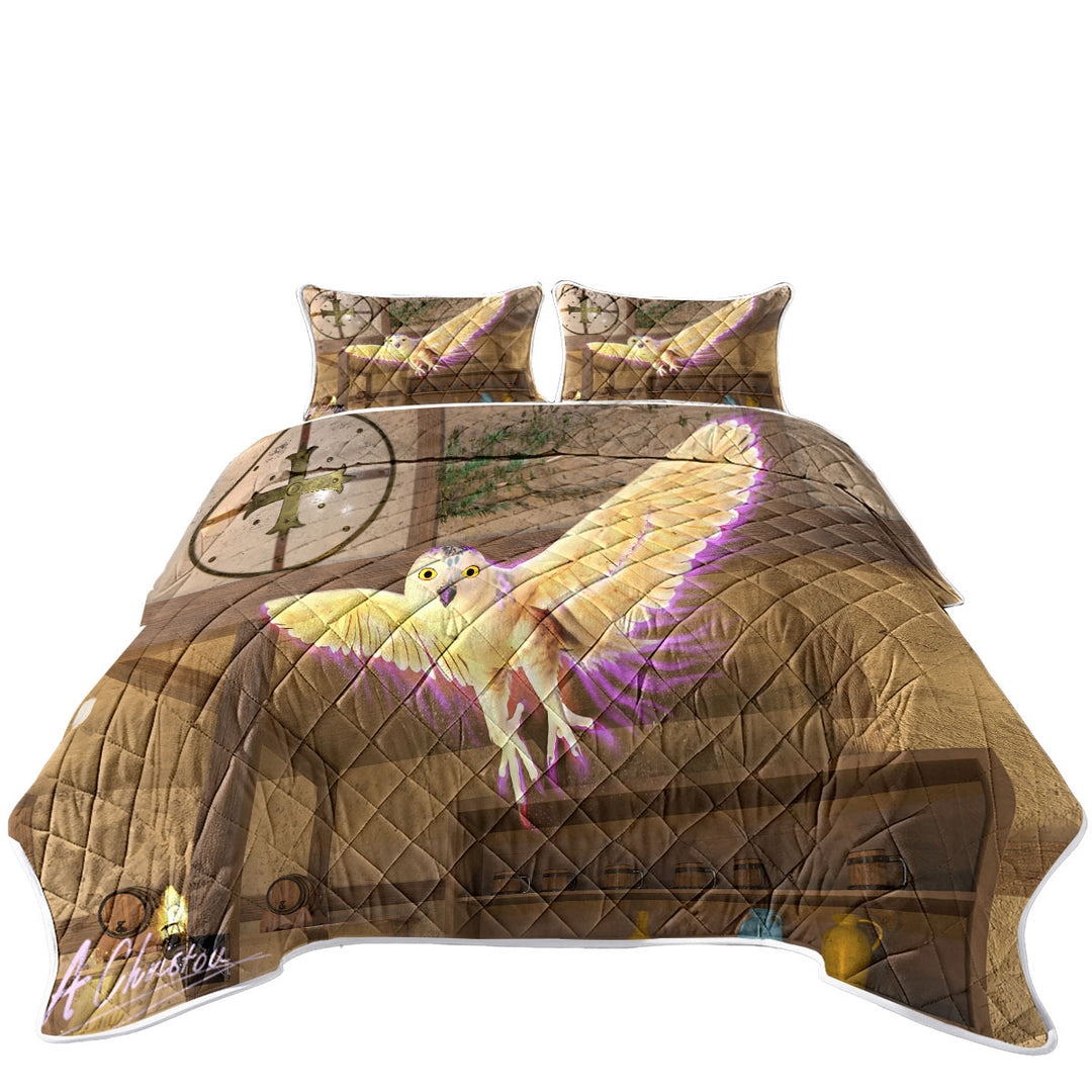 Fiction Artwork White Owl King Size Quilt Sets