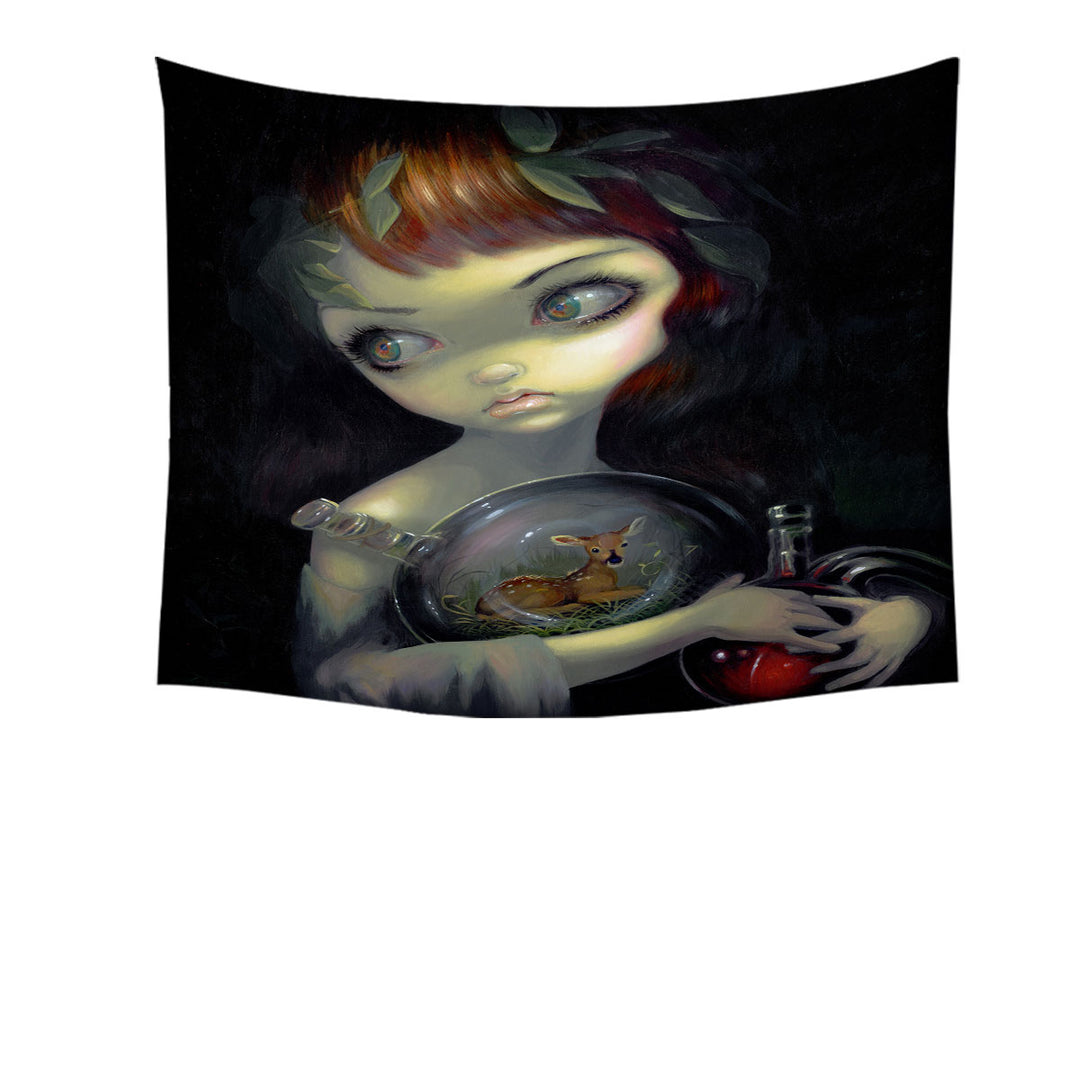 Fine Art Alchemical Girl Microcosm Fawn Tapestry Wall Decor