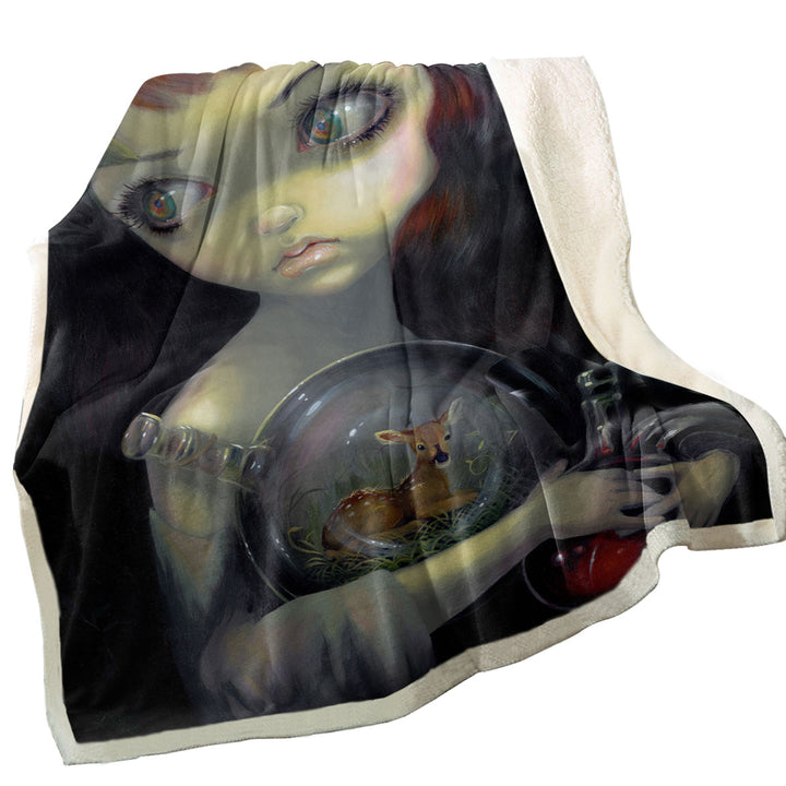 Fine Art Alchemical Girl Microcosm Fawn Throw Blanket