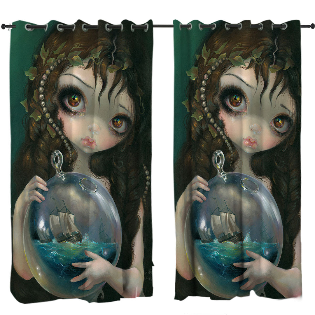 Fine Art Alchemical Girl Microcosm Seascape Ship Curtains for Bedroom