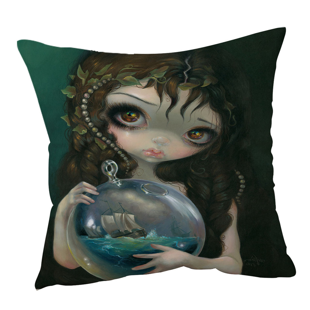 Fine Art Alchemical Girl Microcosm Seascape Ship Cushion Cover