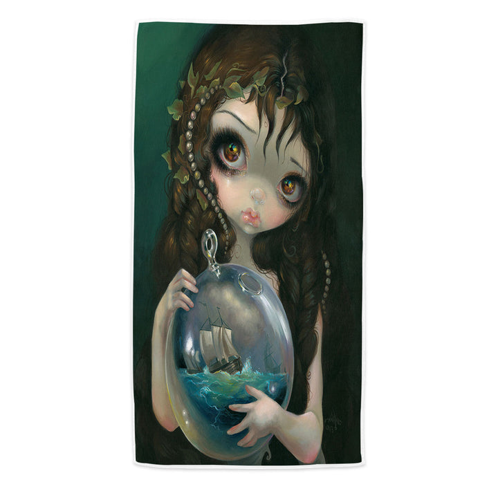 Fine Art Alchemical Girl Microcosm Seascape Ship Microfiber Beach Towel