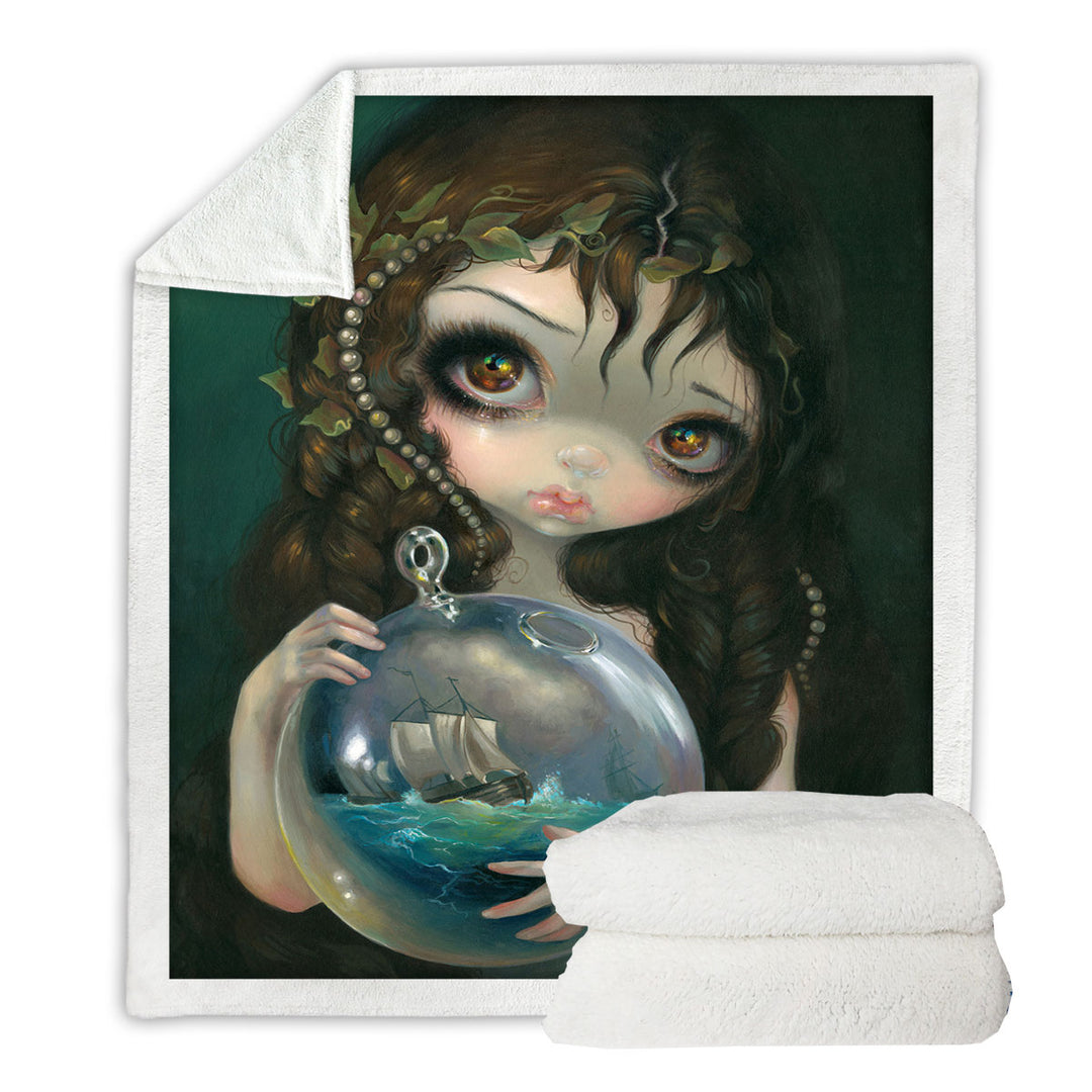 Fine Art Alchemical Girl Microcosm Seascape Ship Sherpa Blanket