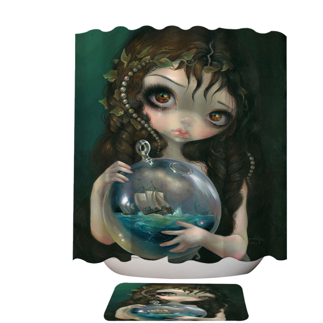 Fine Art Alchemical Girl Microcosm Seascape Ship Shower Curtain