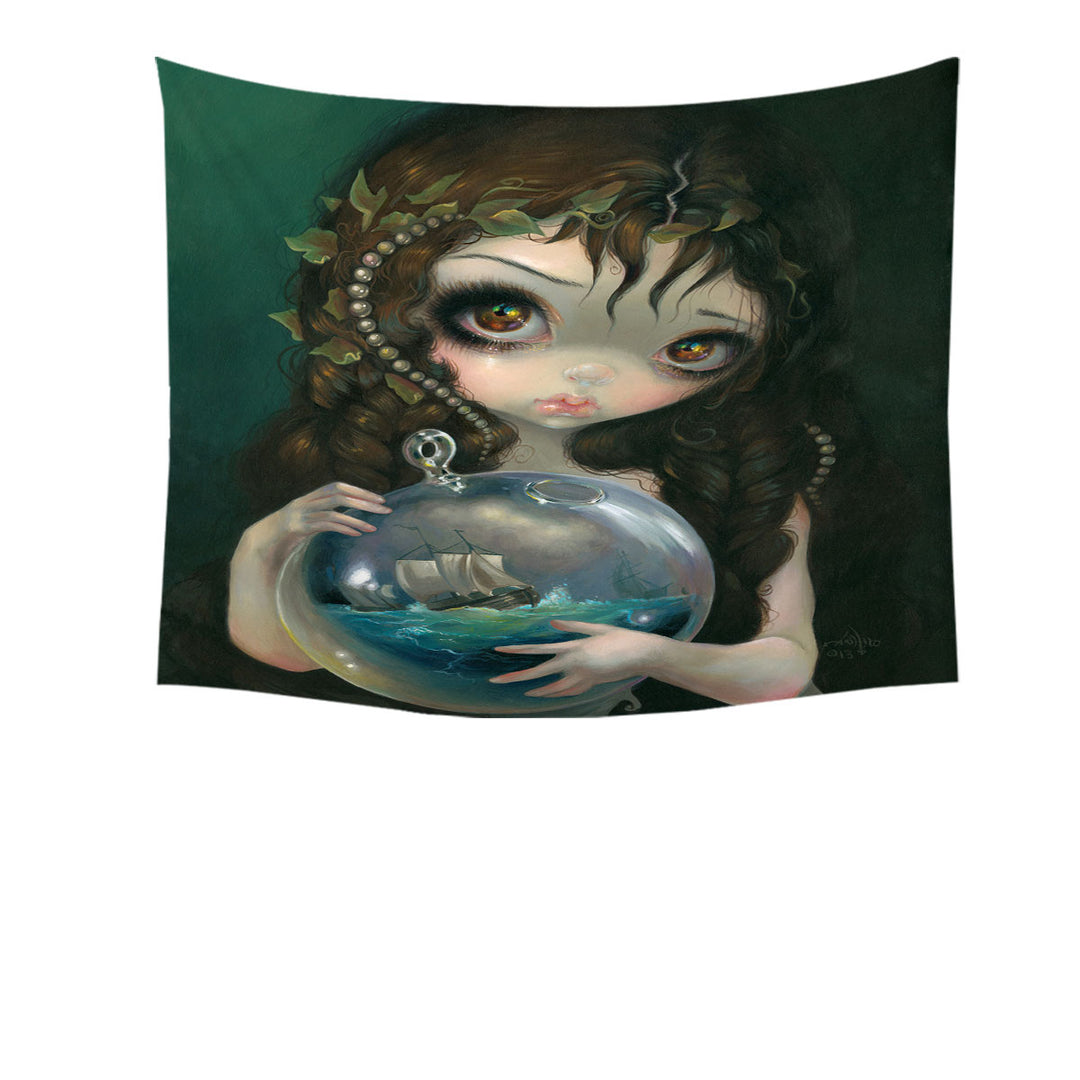 Fine Art Alchemical Girl Microcosm Seascape Ship Tapestry