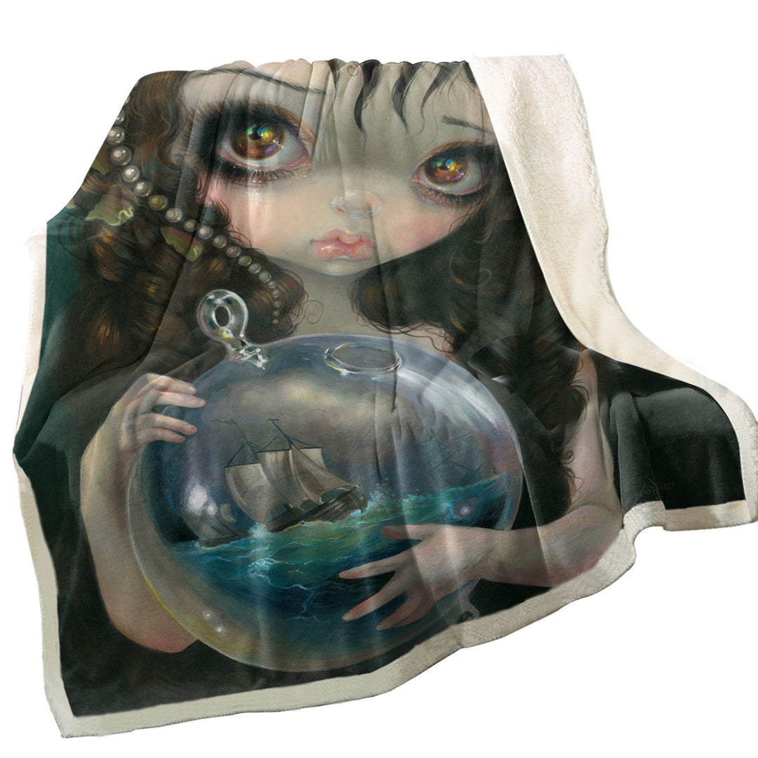 Fine Art Alchemical Girl Microcosm Seascape Ship Throw Blanket