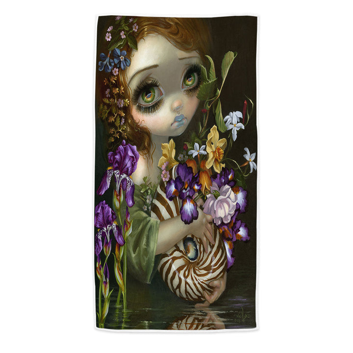 Fine Art Beach Towels Beautiful Maiden and Nautilus Bouquet