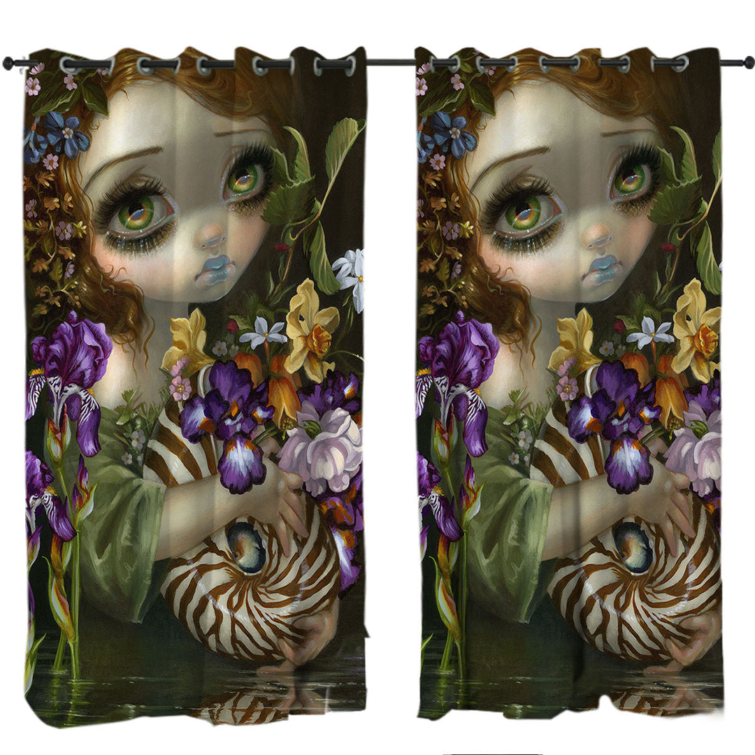 Fine Art Beautiful Maiden and Nautilus Bouquet Curtains