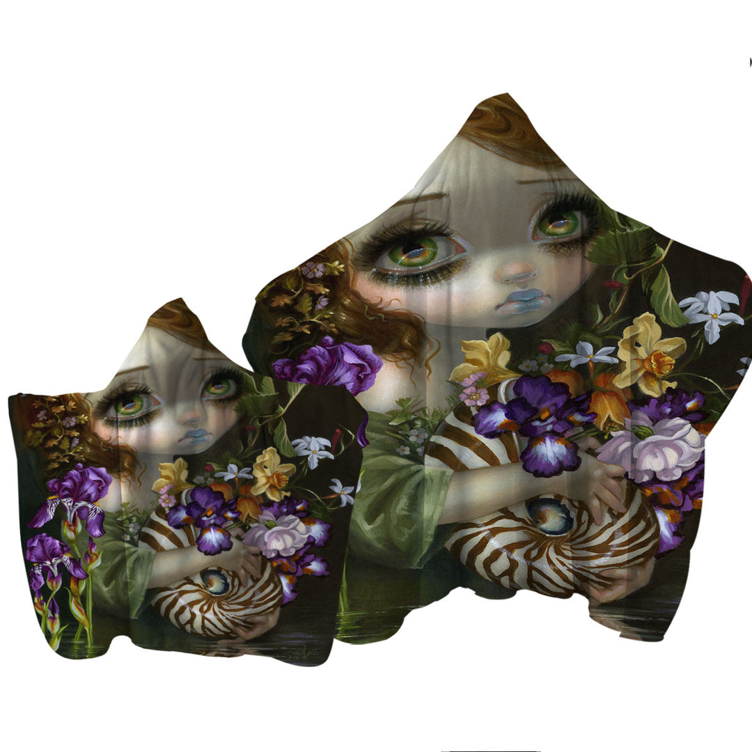 Fine Art Beautiful Maiden and Nautilus Bouquet Towel Hoodie